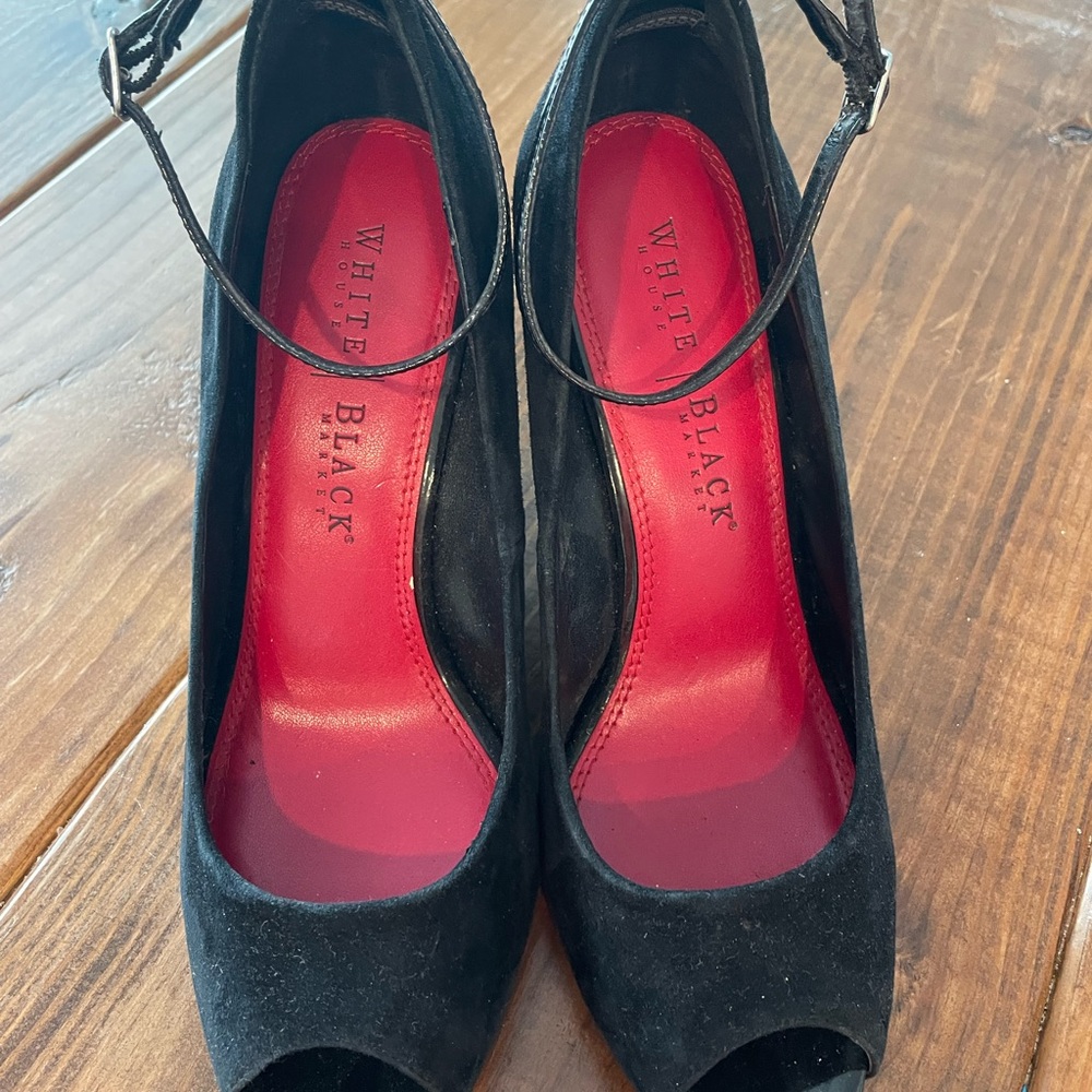 White House Black Market Black Peep-Toe Heels